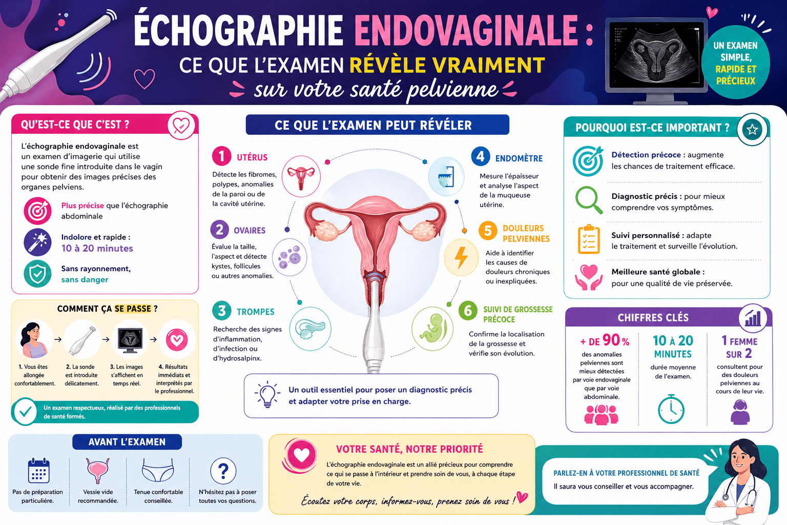 Infographie : Échographie endovaginale : ce que l'examen révèle vraiment sur votre santé pelvienne