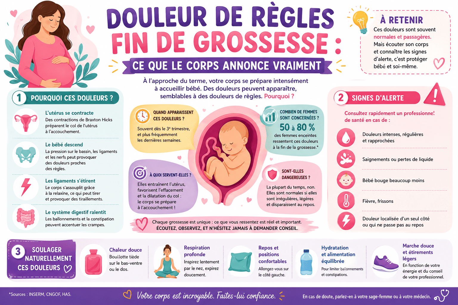 Infographie : Douleur de règles fin de grossesse : ce que le corps annonce vraiment