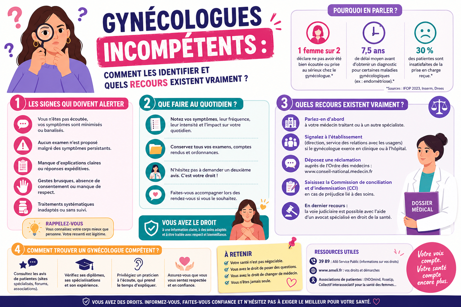 Infographie : Gynécologues incompétents : comment les identifier et quels recours existent vraiment ?
