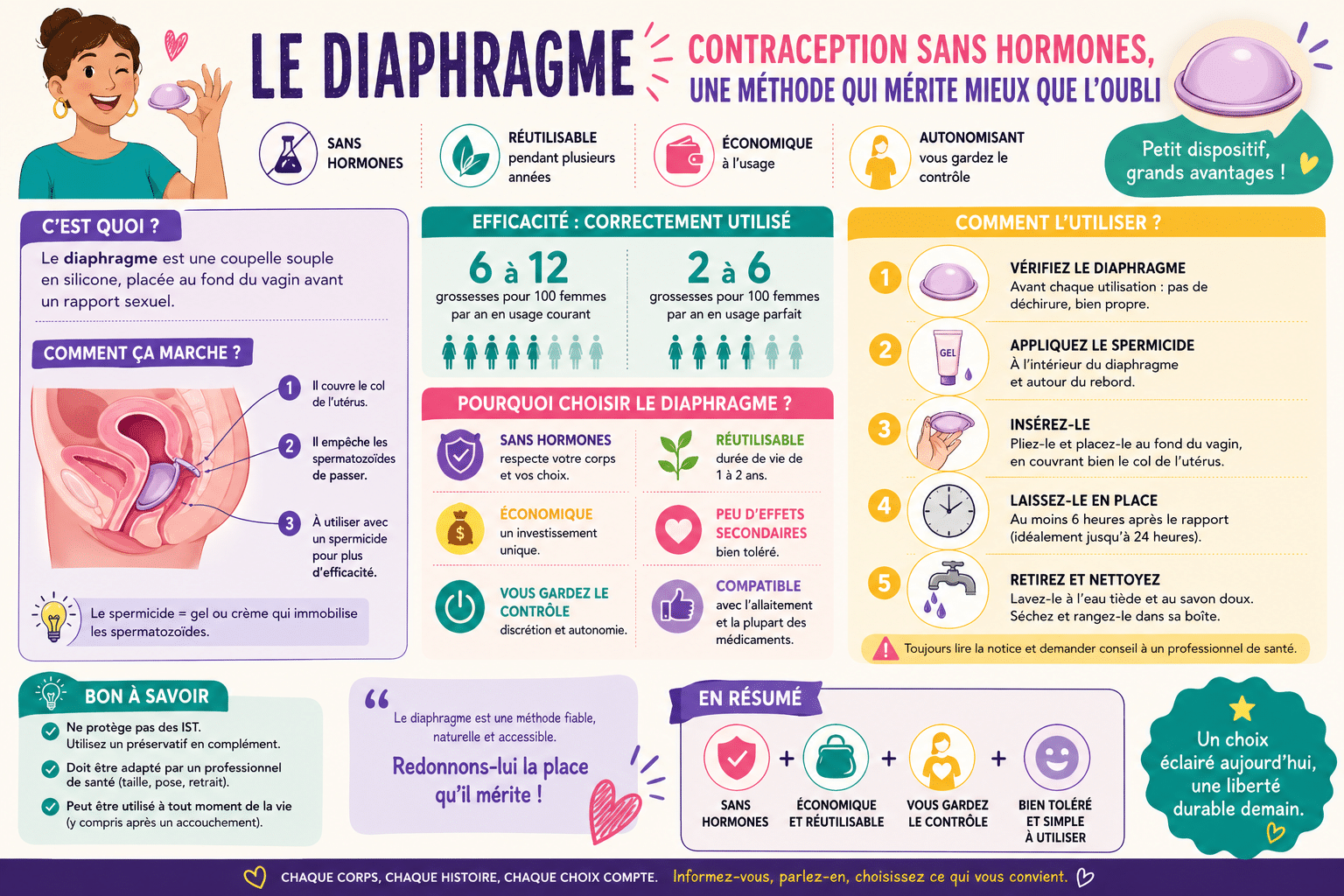 Infographie : Le diaphragme contraception sans hormones, une méthode qui mérite mieux que l'oubli