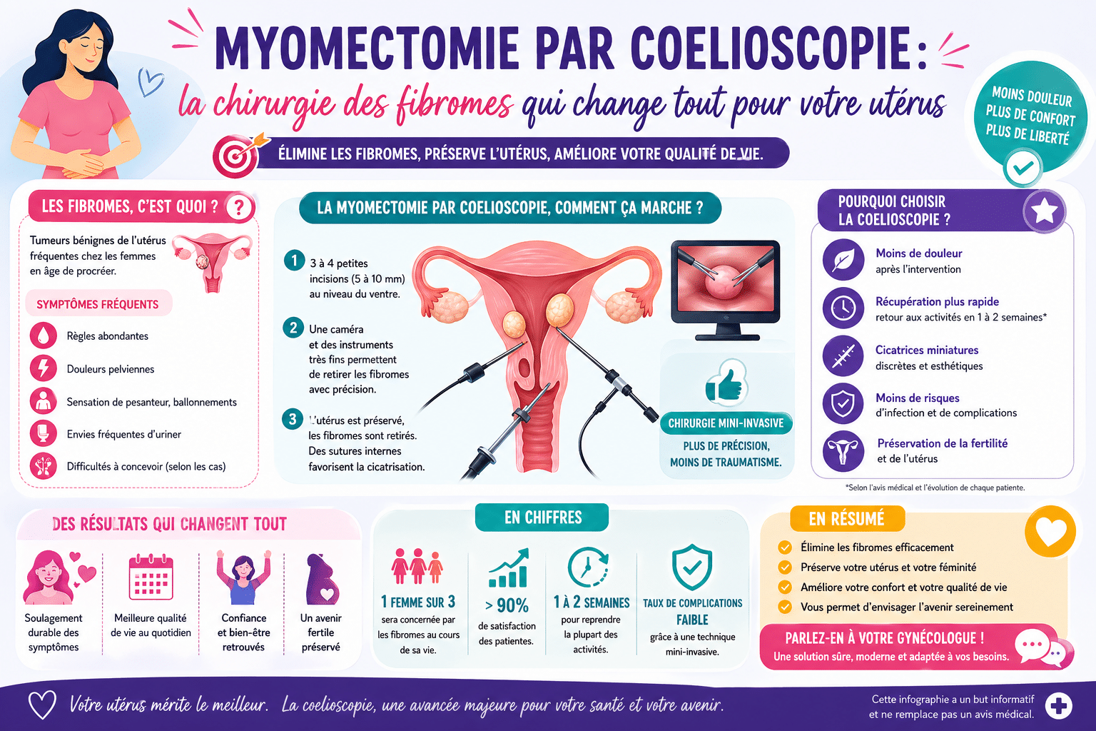 Infographie : Myomectomie par coelioscopie : la chirurgie des fibromes qui change tout pour votre utérus