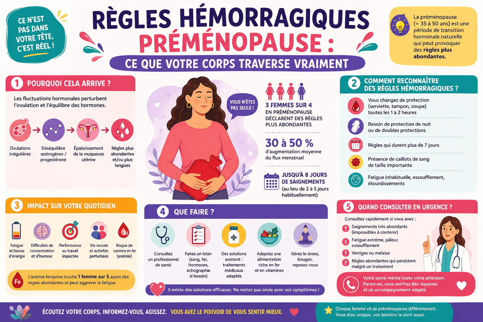 Infographie : Règles hémorragiques préménopause : ce que votre corps traverse vraiment