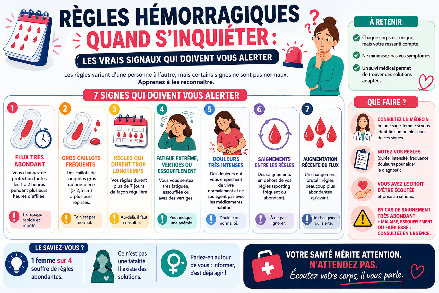 Infographie : Règles hémorragiques quand s'inquiéter : les vrais signaux qui doivent vous alerter