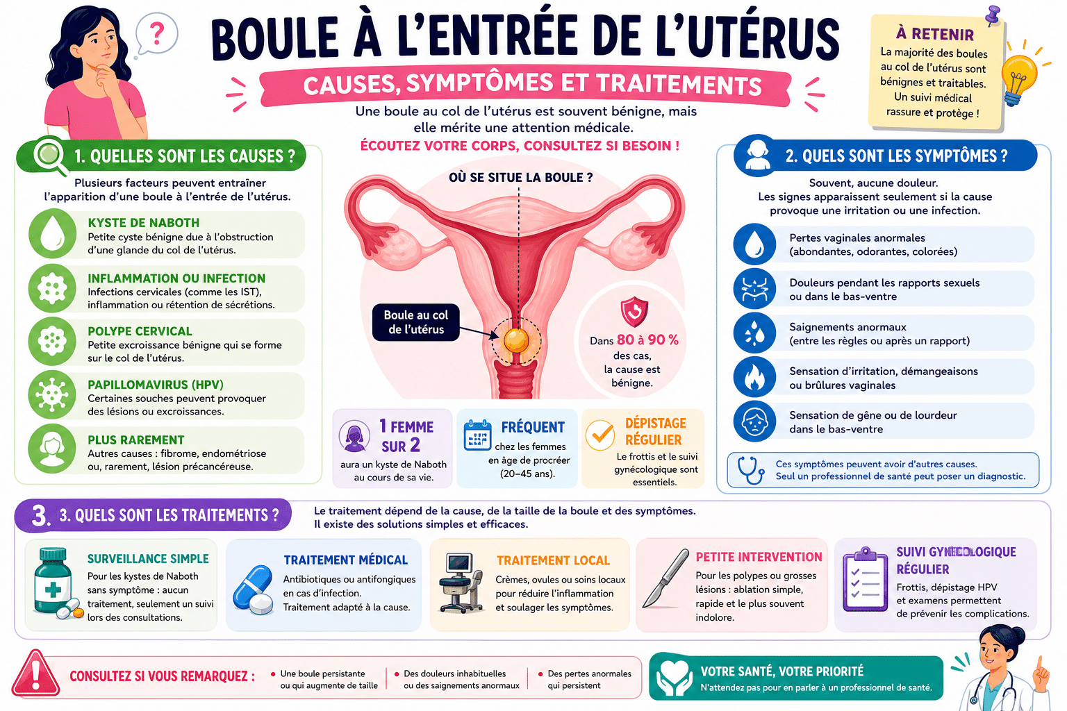 Infographie : Boule à l'entrée de l'utérus : causes, symptômes et traitements