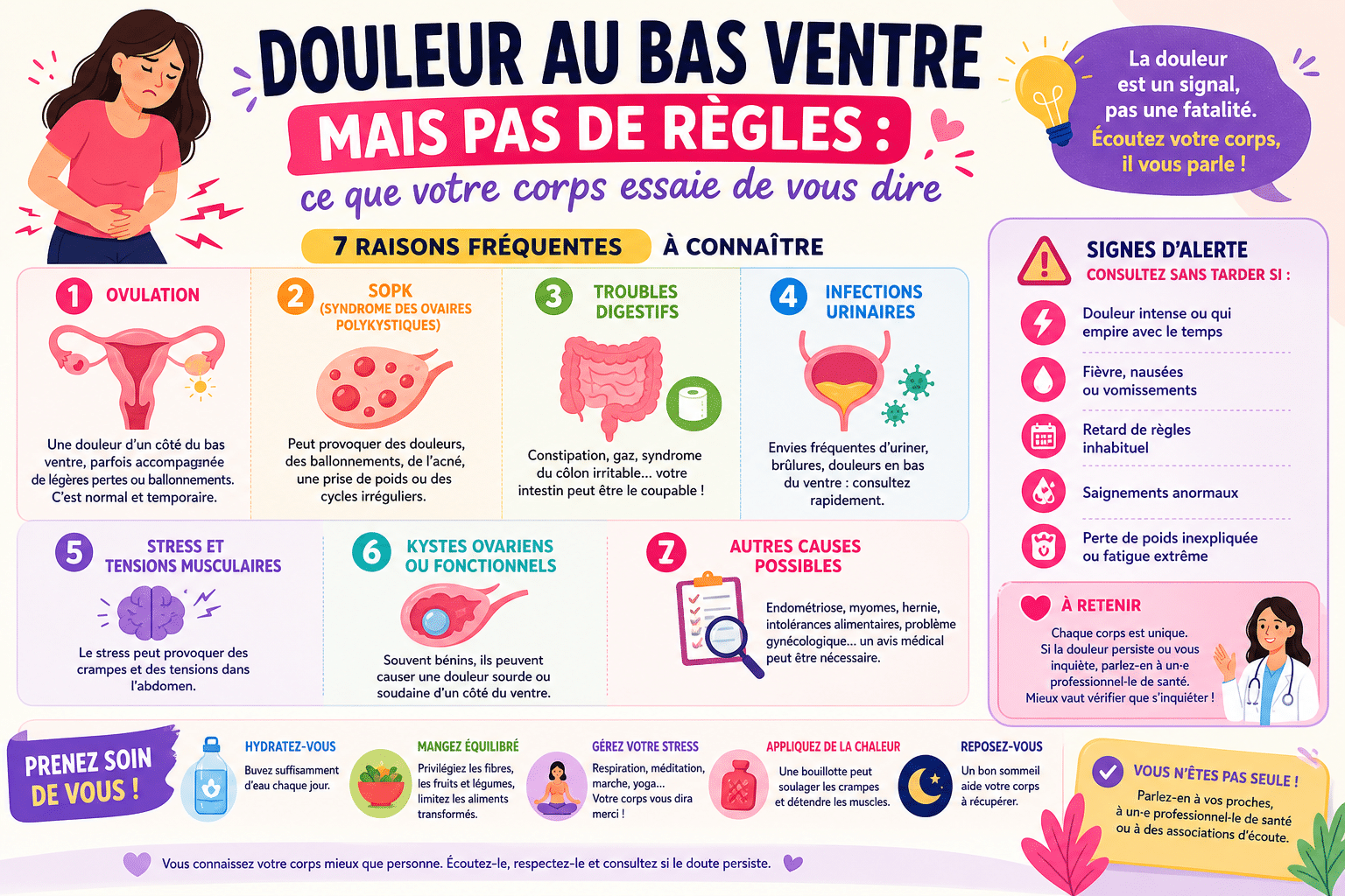 Infographie : Douleur au bas ventre mais pas de règles : ce que votre corps essaie de vous dire