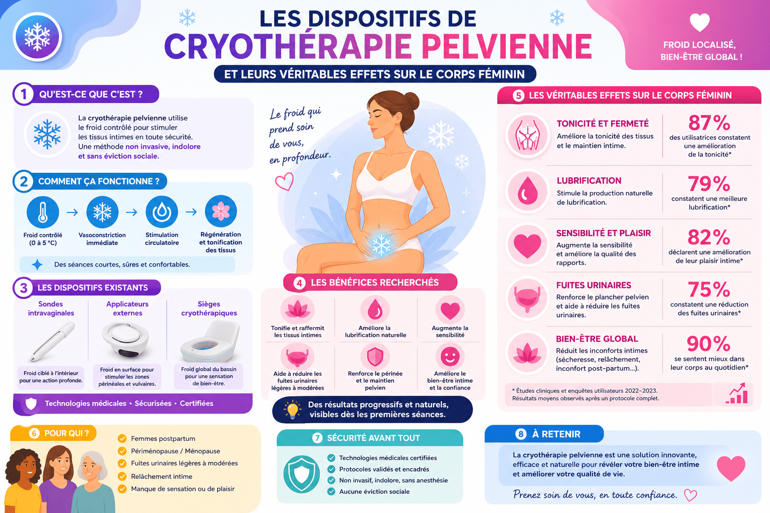 Infographie : Les dispositifs de cryothérapie pelvienne et leurs véritables effets sur le corps féminin