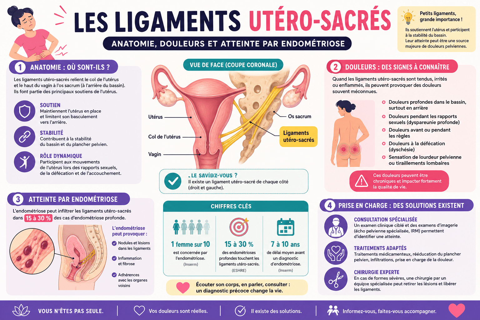 Infographie : Les ligaments utéro-sacrés, anatomie, douleurs et atteinte par endométriose