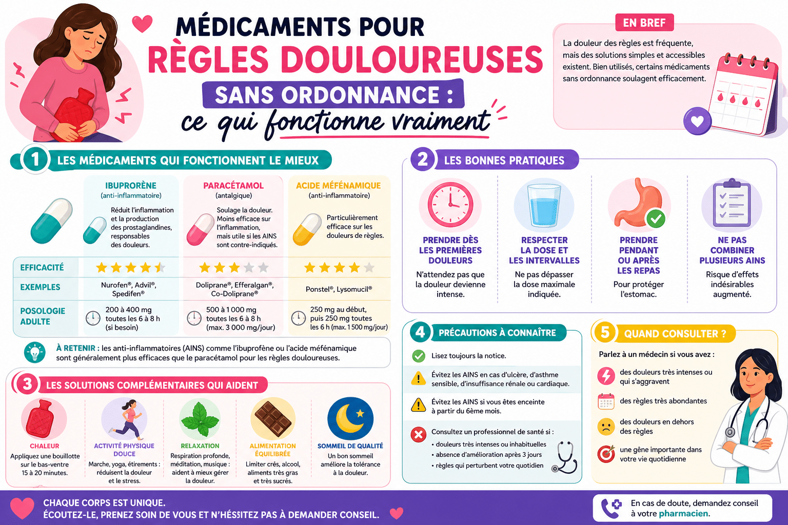 Infographie : Médicaments pour règles douloureuses sans ordonnance : ce qui fonctionne vraiment