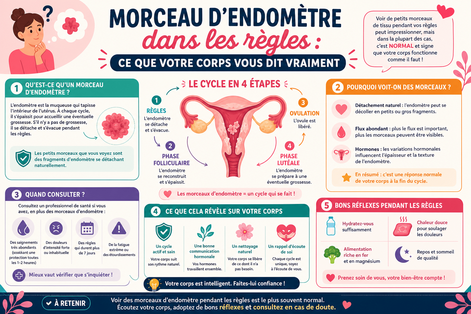 Infographie : Morceau d'endomètre dans les règles : ce que votre corps vous dit vraiment