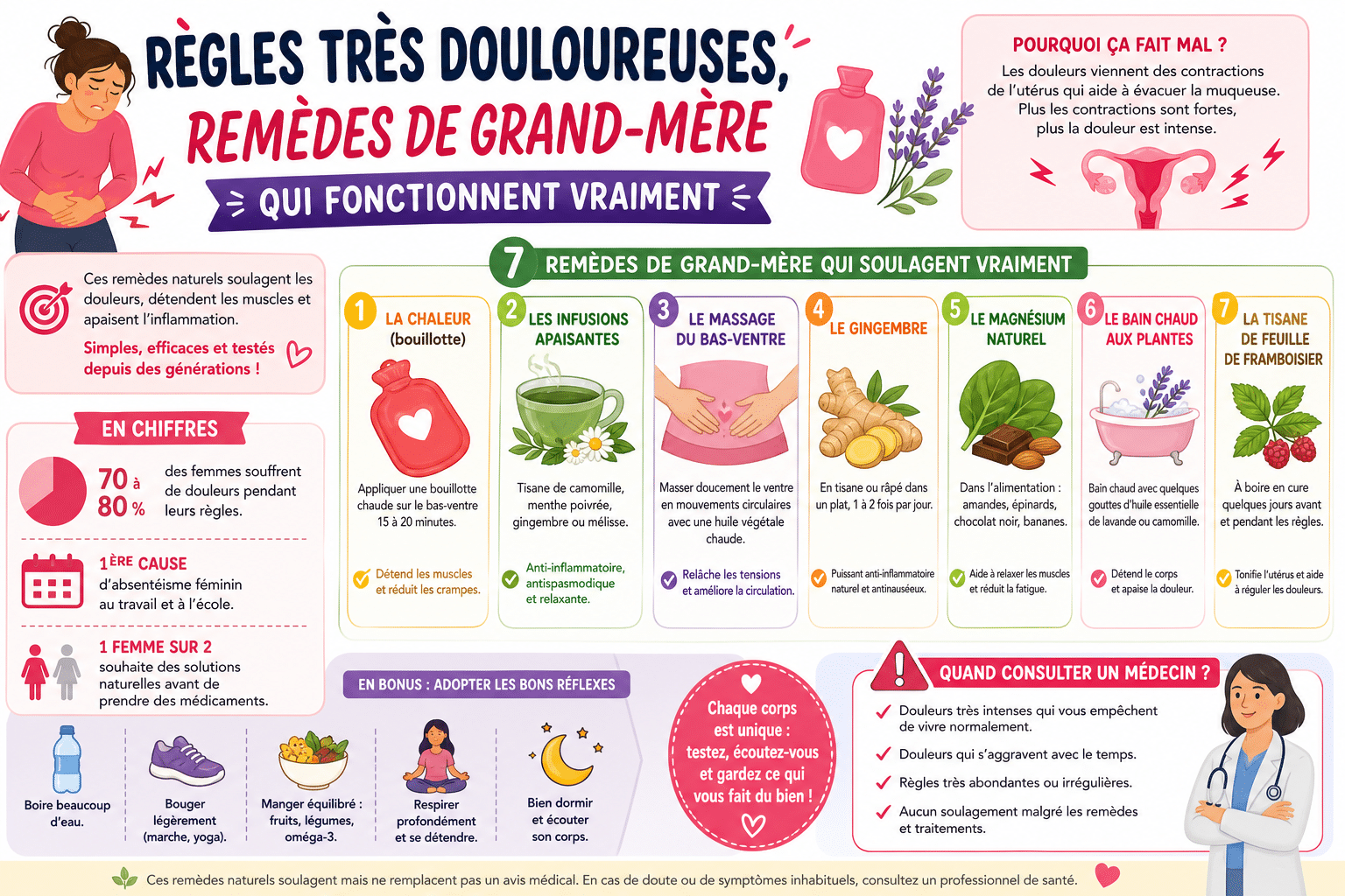 Infographie : Règles très douloureuses, remèdes de grand-mère qui fonctionnent vraiment